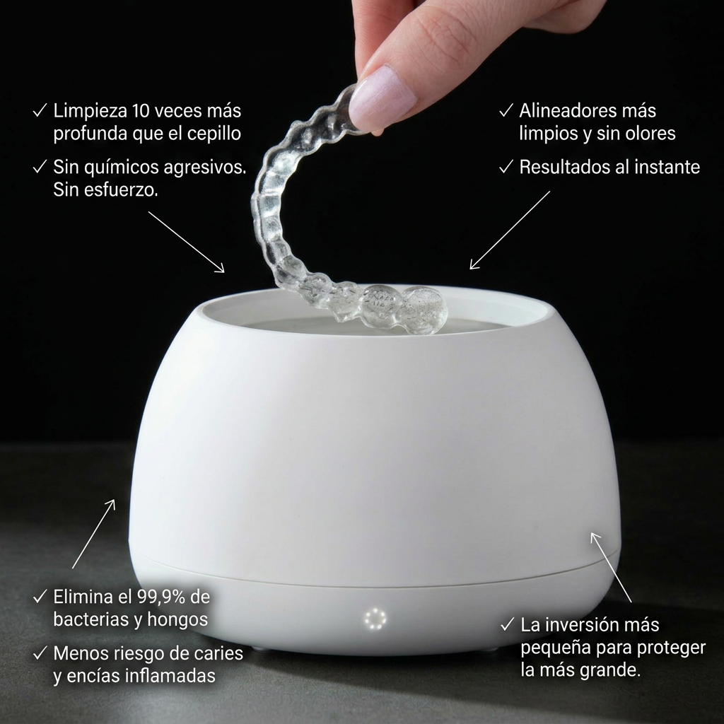 Beneficios del OralSonic One: limpia 10 veces más profundo que el cepillo y elimina 99,9% de bacterias y hongos sin químicos