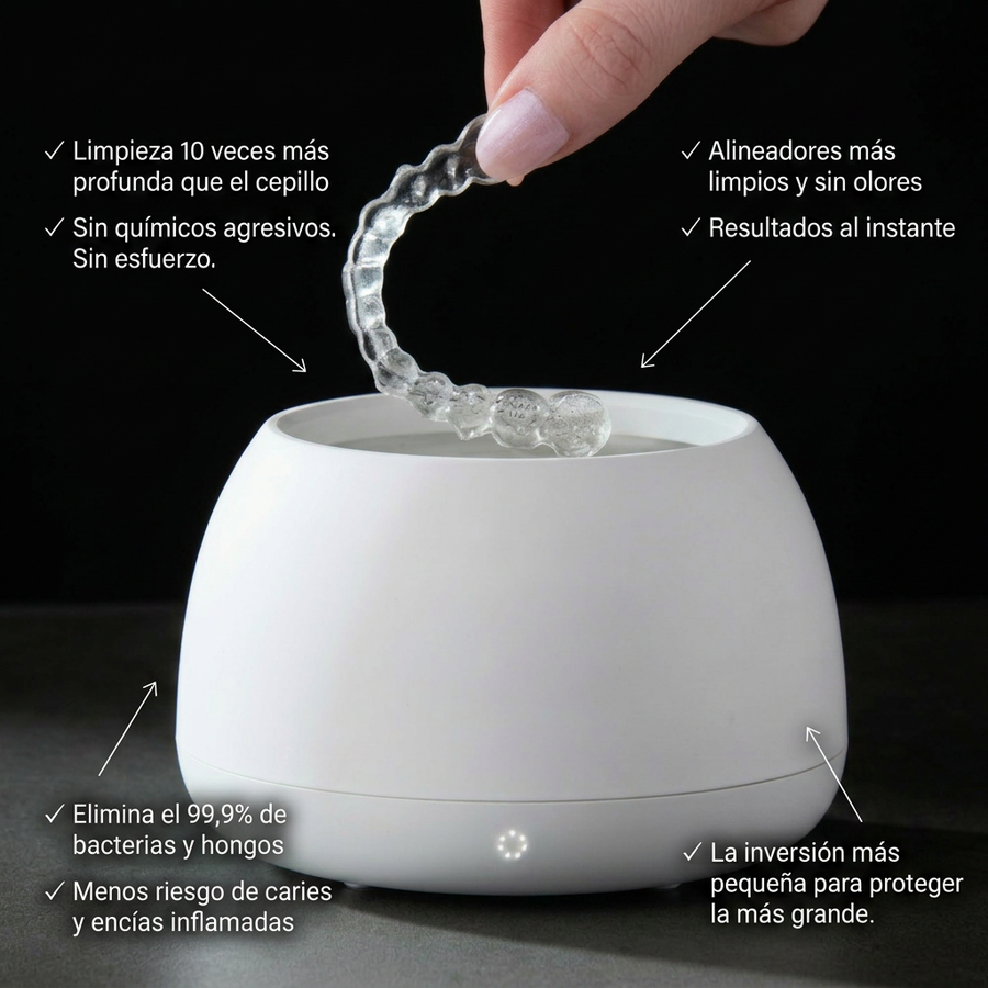 Beneficios del OralSonic One: limpia 10 veces más profundo que el cepillo y elimina 99,9% de bacterias y hongos sin químicos