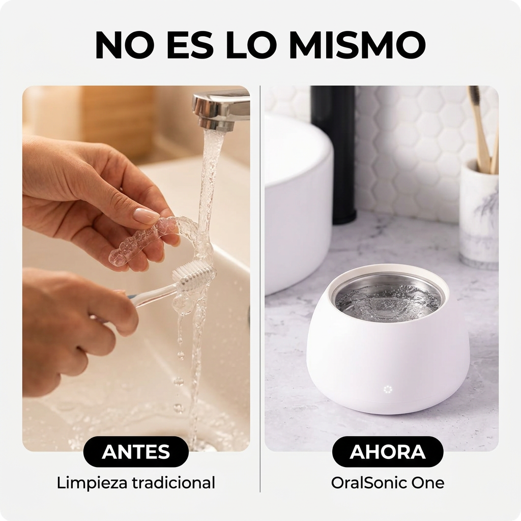 Comparativo antes y ahora: limpieza tradicional con cepillo vs OralSonic One con tecnología ultrasónica